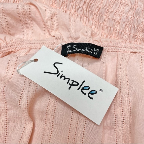 Simplee Pink Ruffle Short Sleeve Smocked Mini Dress Medium NWT - Picture 6 of 11